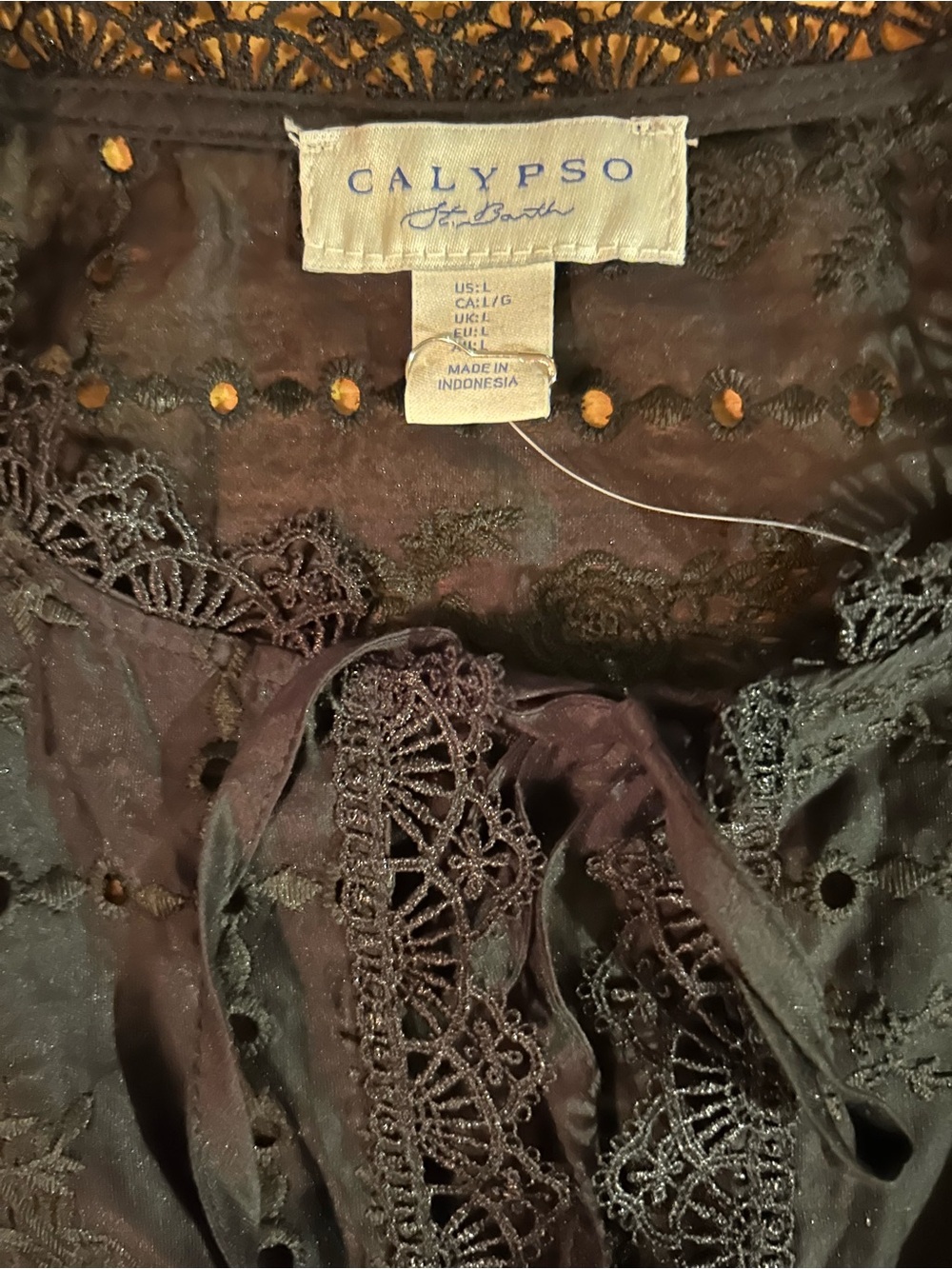 Calypso St. Barth Black embroidered lace Trim tie front Peplum top. Brand new. - Picture 14 of 15